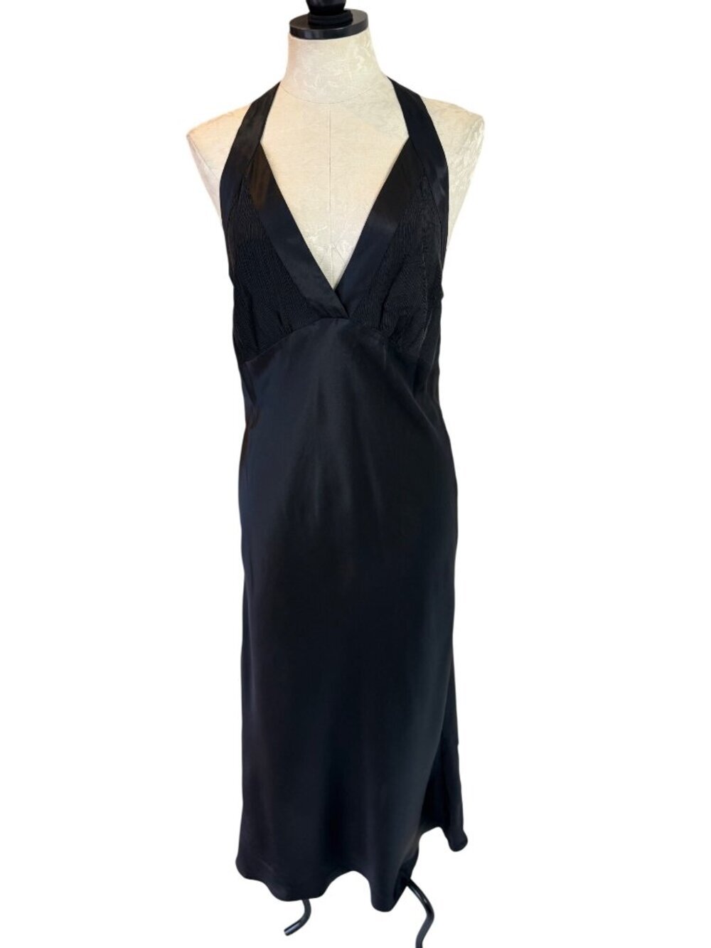 Morgan Taylor Intimates Womens Bias Cut Slip Nightgown Size L Black Silk Vintage